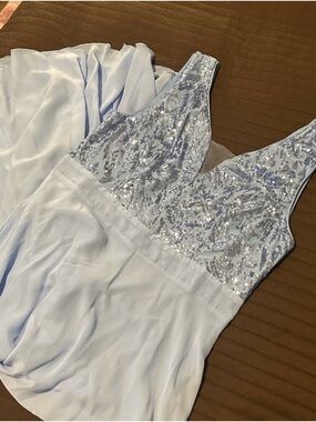 Elegant Light Blue Sequin Dress